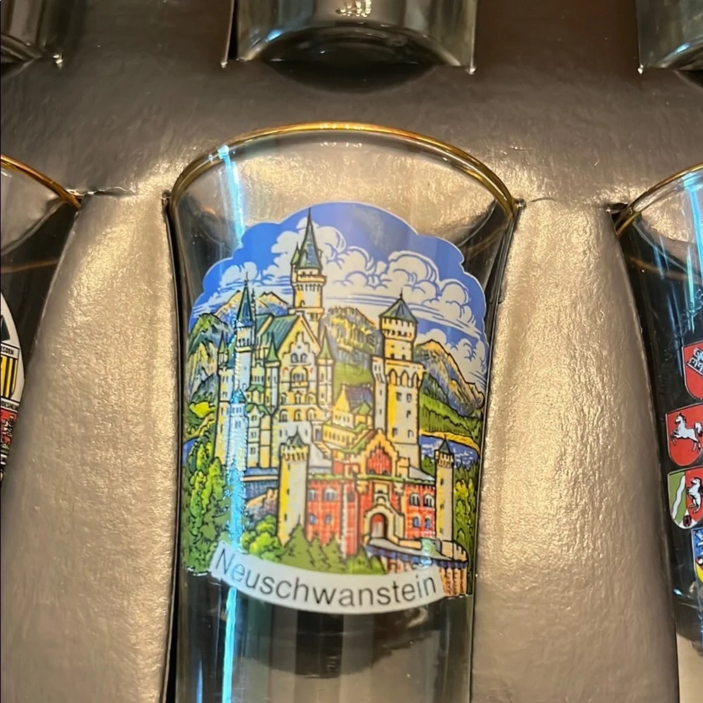 German Flask and Shot Glass Set Scenic Set